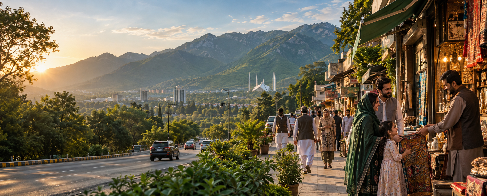 A Pakistani market beside the Margalla Hills